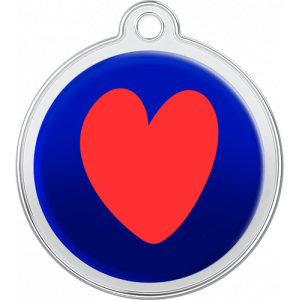 Hondenpenning Hart Ontwerp Rood Blauwe ronde hondenpenning van roestvrij staal, 30 x 33 mm, met groot rood hart en bovengat voor halsband.