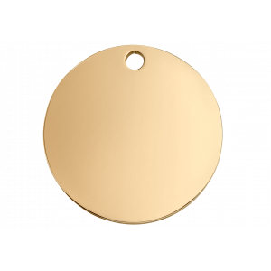 Hondenpenning Goud Rond Ronde gouden roestvrijstalen hondenpenning met glanslaag, personaliseerbaar met naam en contactgegevens.